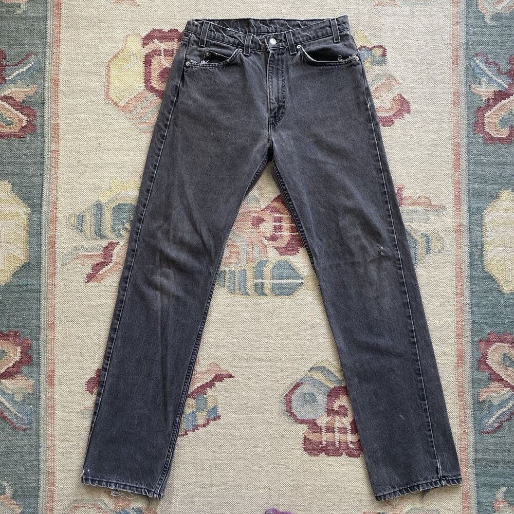 Vintage Levi’s 505 Black Jeans 32x34 Straight Leg Faded 90s 1997 Orange Tab